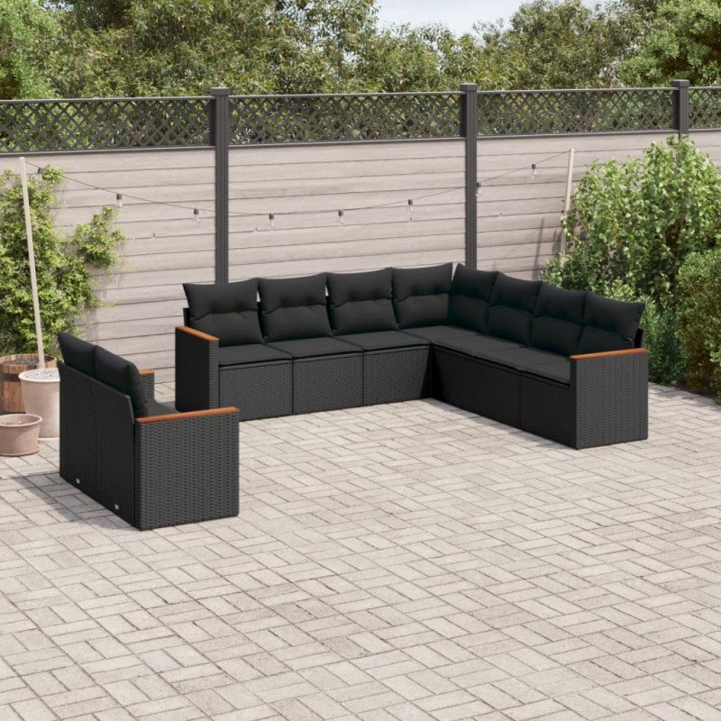 vidaXL 9-tlg. Garten-Sofagarnitur mit Kissen Schwarz Poly Rattan vidaXL 9-tlg. Garten-Sofagarnitur mit Kissen Schwarz Poly Rattan