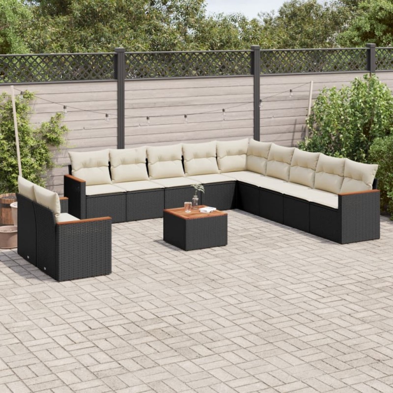 vidaXL 12-tlg. Garten-Sofagarnitur mit Kissen Schwarz Poly Rattan vidaXL 12-tlg. Garten-Sofagarnitur mit Kissen Schwarz Poly Rattan