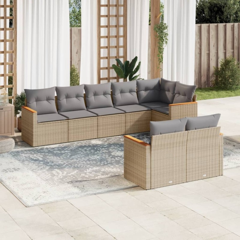 vidaXL 8-tlg. Garten-Sofagarnitur mit Kissen Beige Poly Rattan vidaXL 8-tlg. Garten-Sofagarnitur mit Kissen Beige Poly Rattan