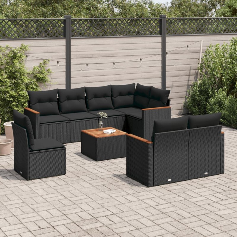 vidaXL 9-tlg. Garten-Sofagarnitur mit Kissen Schwarz Poly Rattan vidaXL 9-tlg. Garten-Sofagarnitur mit Kissen Schwarz Poly Rattan