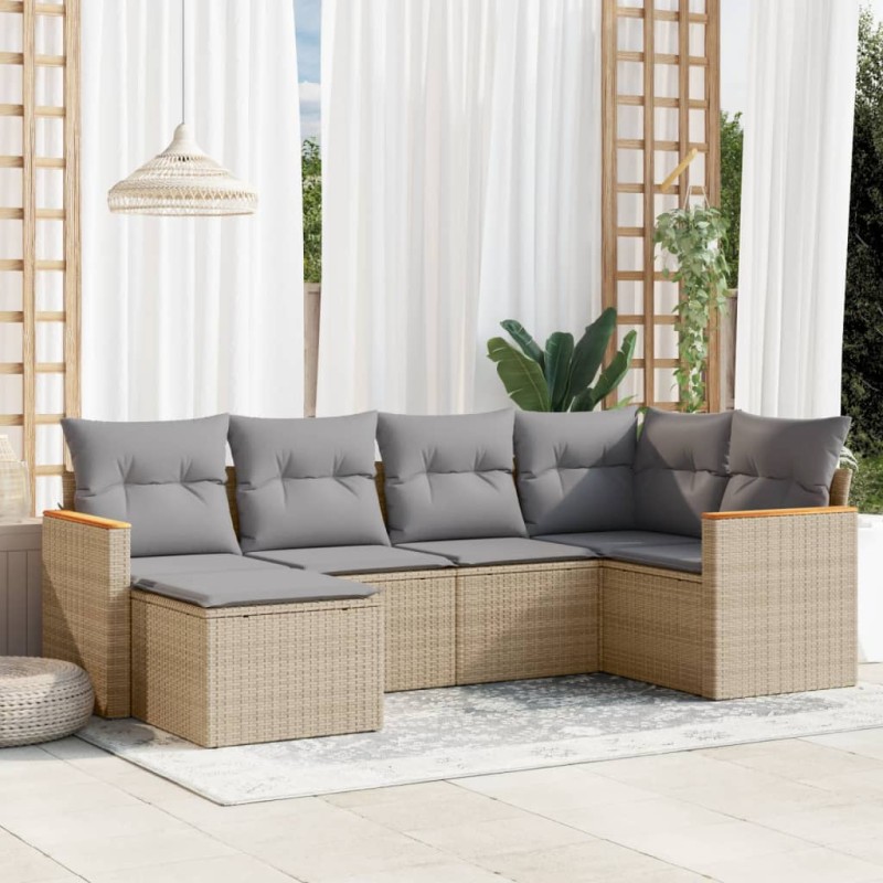 vidaXL 6-tlg. Garten-Sofagarnitur mit Kissen Beige Poly Rattan vidaXL 6-tlg. Garten-Sofagarnitur mit Kissen Beige Poly Rattan