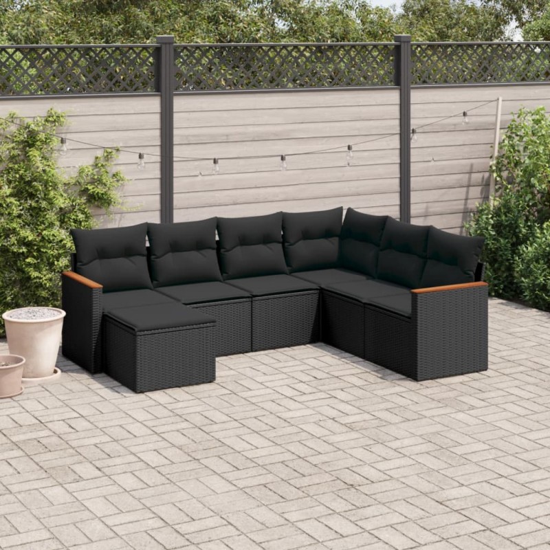 vidaXL 7-tlg. Garten-Sofagarnitur mit Kissen Schwarz Poly Rattan vidaXL 7-tlg. Garten-Sofagarnitur mit Kissen Schwarz Poly Rattan