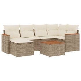 vidaXL 7-tlg. Garten-Sofagarnitur mit Kissen Beige Poly Rattan