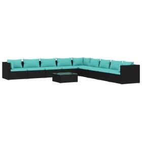 vidaXL 10-tlg. Garten-Lounge-Set mit Kissen Poly Rattan Schwarz