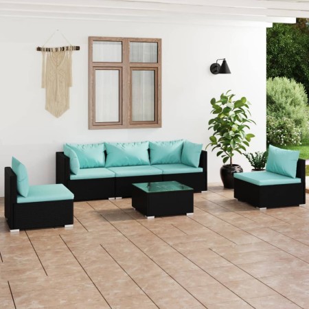 vidaXL 6-tlg. Garten-Lounge-Set mit Kissen Poly Rattan Schwarz
