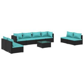 vidaXL 9-tlg. Garten-Lounge-Set mit Kissen Poly Rattan Schwarz