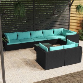 vidaXL 9-tlg. Garten-Lounge-Set mit Kissen Schwarz Poly Rattan