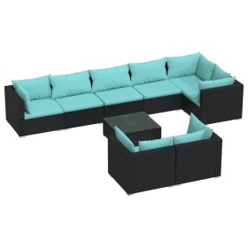 vidaXL 9-tlg. Garten-Lounge-Set mit Kissen Schwarz Poly Rattan