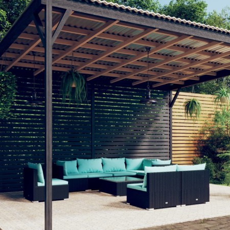vidaXL 9-tlg. Garten-Lounge-Set mit Kissen Poly Rattan Schwarz