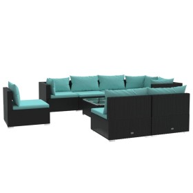 vidaXL 9-tlg. Garten-Lounge-Set mit Kissen Poly Rattan Schwarz