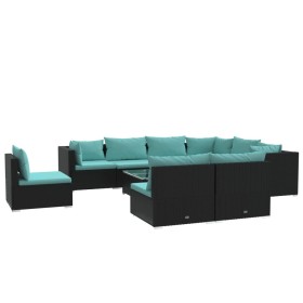 vidaXL 10-tlg. Garten-Lounge-Set mit Kissen Poly Rattan Schwarz