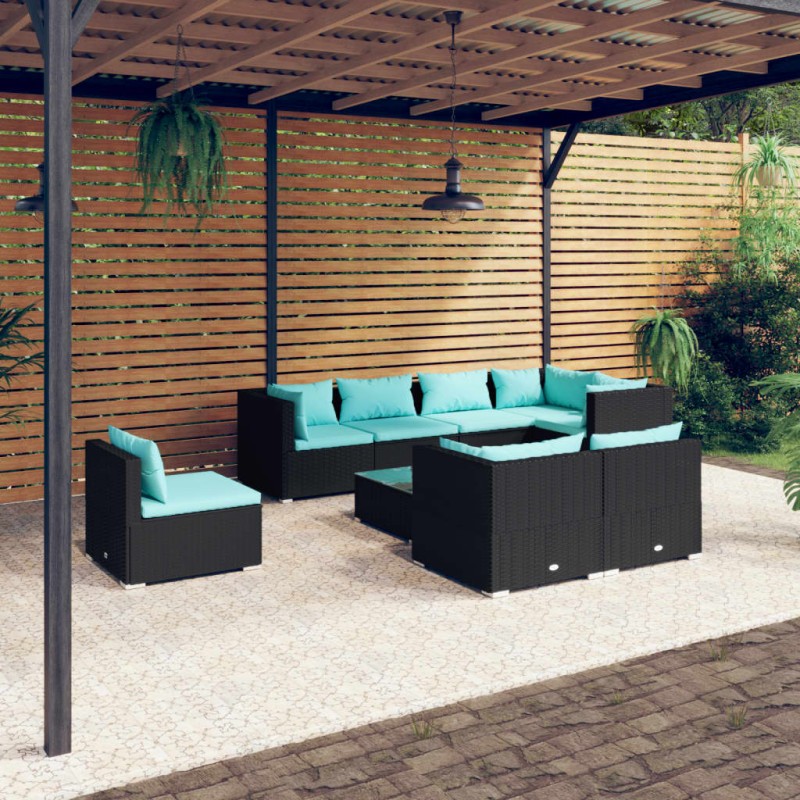 vidaXL 9-tlg. Garten-Lounge-Set mit Kissen Poly Rattan Schwarz vidaXL 9-tlg. Garten-Lounge-Set mit Kissen Poly Rattan Schwarz