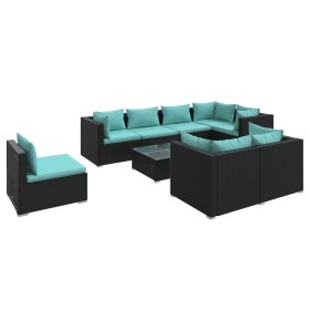 vidaXL 9-tlg. Garten-Lounge-Set mit Kissen Poly Rattan Schwarz