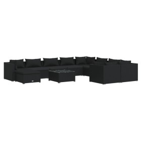 vidaXL 11-tlg. Garten-Lounge-Set mit Kissen Poly Rattan Schwarz
