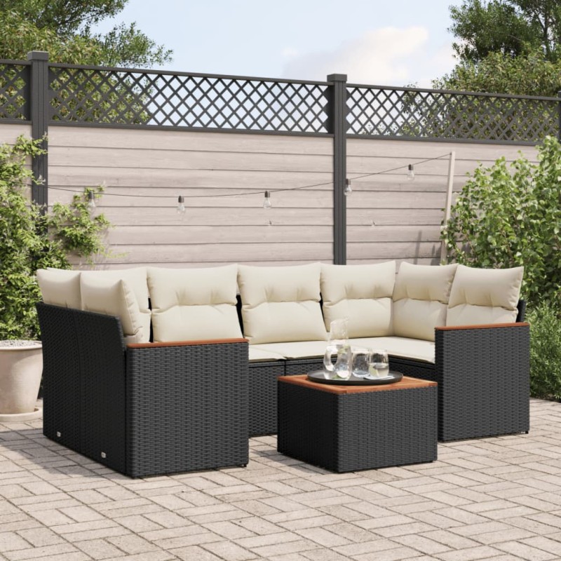 vidaXL 7-tlg. Garten-Sofagarnitur mit Kissen Schwarz Poly Rattan vidaXL 7-tlg. Garten-Sofagarnitur mit Kissen Schwarz Poly Rattan