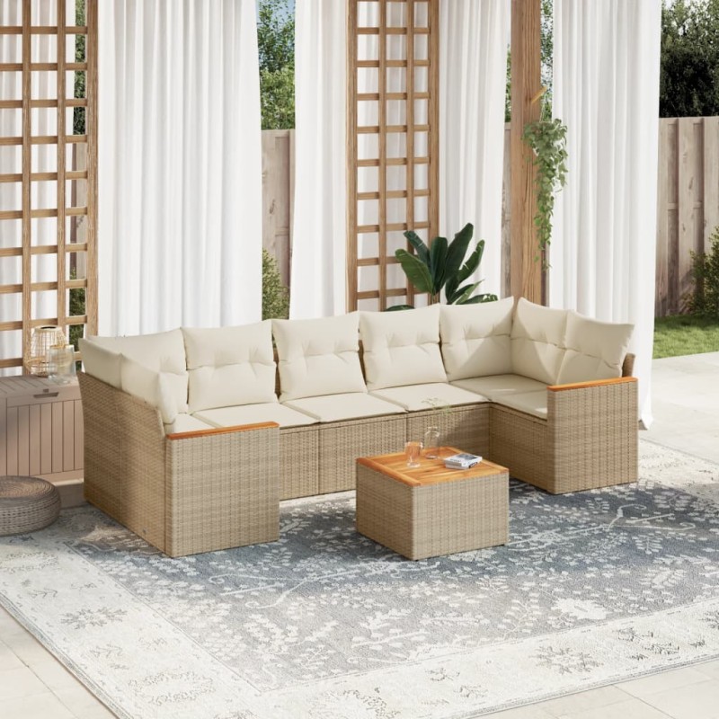 vidaXL 8-tlg. Garten-Sofagarnitur mit Kissen Beige Poly Rattan vidaXL 8-tlg. Garten-Sofagarnitur mit Kissen Beige Poly Rattan