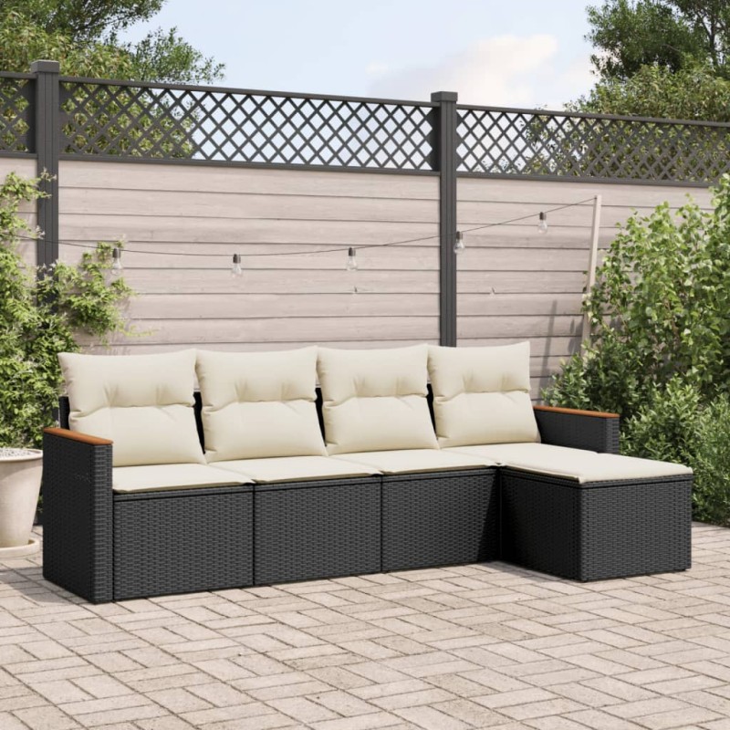 vidaXL 5-tlg. Garten-Sofagarnitur mit Kissen Schwarz Poly Rattan vidaXL 5-tlg. Garten-Sofagarnitur mit Kissen Schwarz Poly Rattan