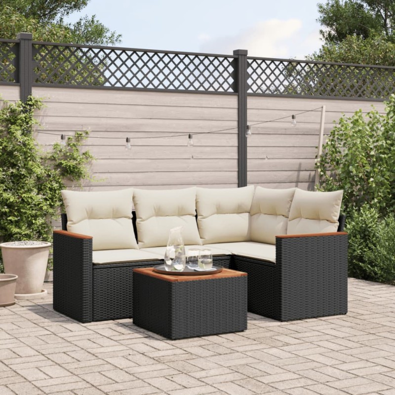 vidaXL 5-tlg. Garten-Sofagarnitur mit Kissen Schwarz Poly Rattan vidaXL 5-tlg. Garten-Sofagarnitur mit Kissen Schwarz Poly Rattan