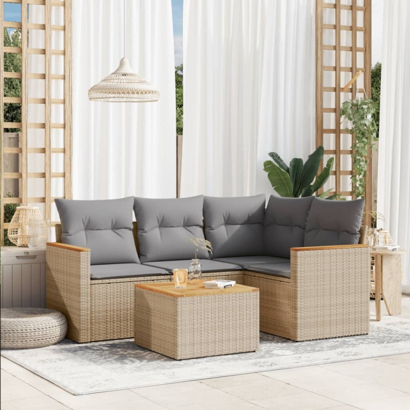 vidaXL 5-tlg. Garten-Sofagarnitur mit Kissen Beige Poly Rattan vidaXL 5-tlg. Garten-Sofagarnitur mit Kissen Beige Poly Rattan
