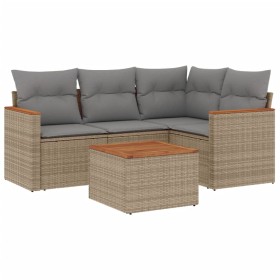 vidaXL 5-tlg. Garten-Sofagarnitur mit Kissen Beige Poly Rattan