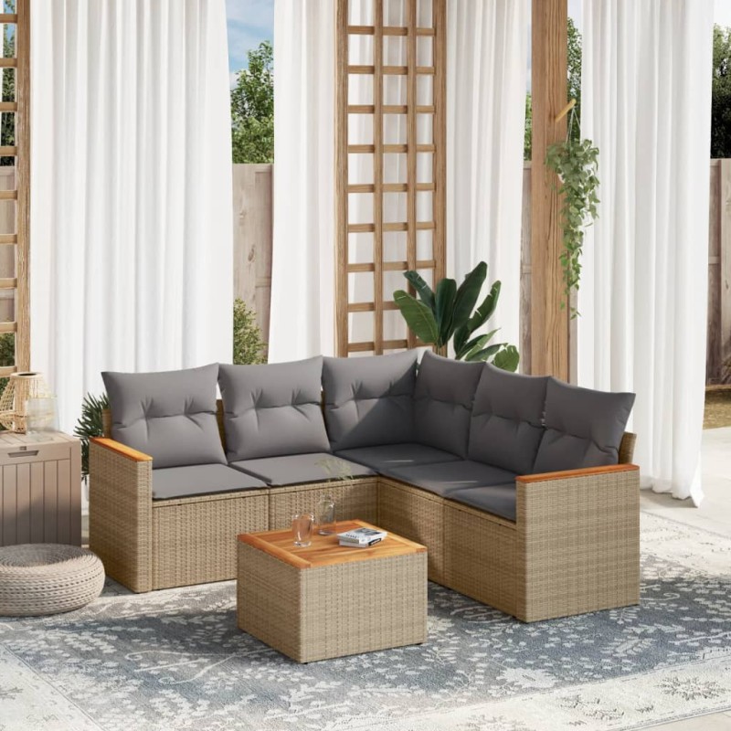 vidaXL 6-tlg. Garten-Sofagarnitur mit Kissen Beige Poly Rattan vidaXL 6-tlg. Garten-Sofagarnitur mit Kissen Beige Poly Rattan
