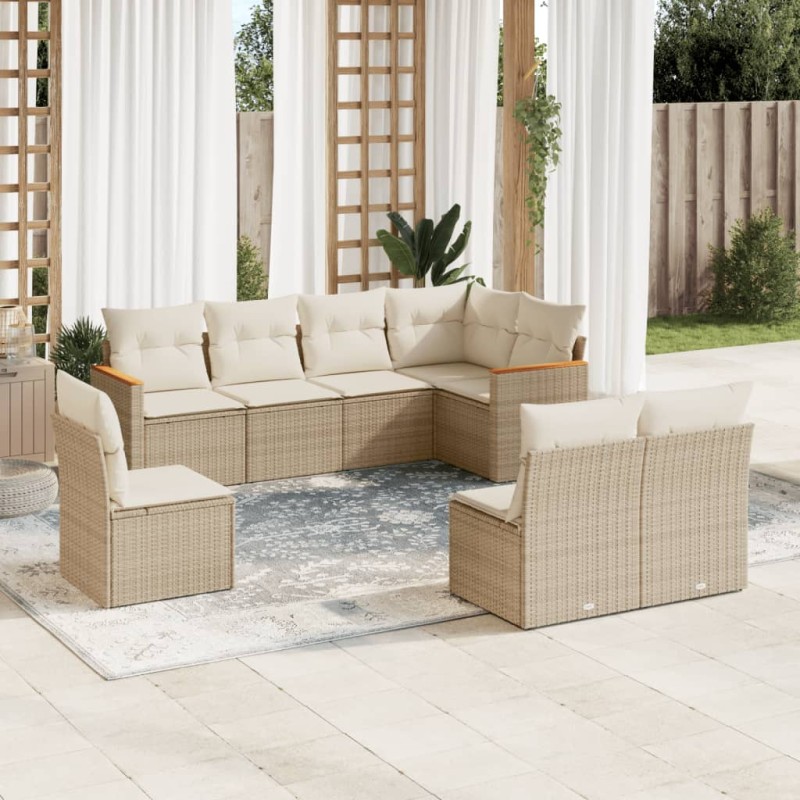 vidaXL 8-tlg. Garten-Sofagarnitur mit Kissen Beige Poly Rattan vidaXL 8-tlg. Garten-Sofagarnitur mit Kissen Beige Poly Rattan