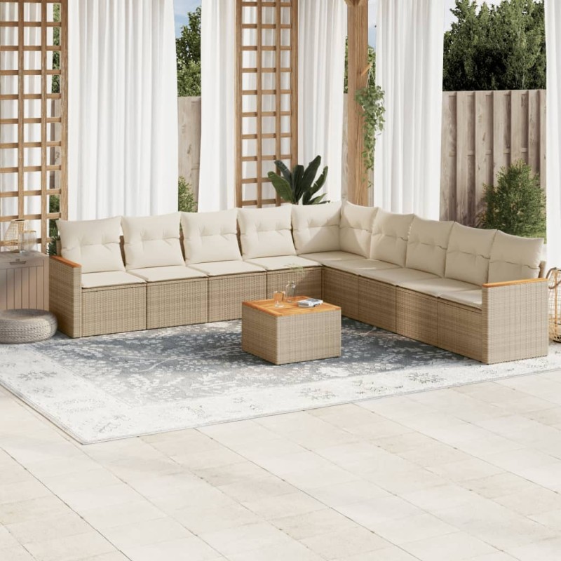 vidaXL 10-tlg. Garten-Sofagarnitur mit Kissen Beige Poly Rattan vidaXL 10-tlg. Garten-Sofagarnitur mit Kissen Beige Poly Rattan