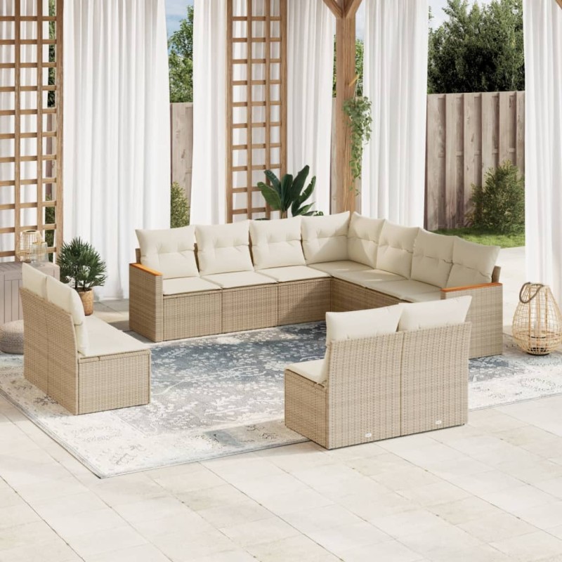 vidaXL 11-tlg. Garten-Sofagarnitur mit Kissen Beige Poly Rattan vidaXL 11-tlg. Garten-Sofagarnitur mit Kissen Beige Poly Rattan