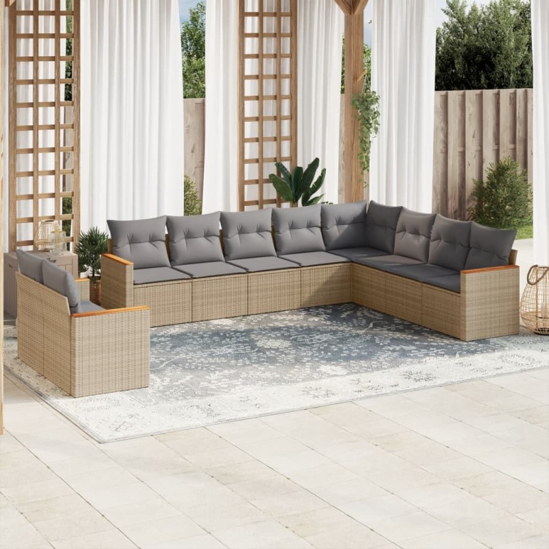 vidaXL 10-tlg. Garten-Sofagarnitur mit Kissen Beige Poly Rattan vidaXL 10-tlg. Garten-Sofagarnitur mit Kissen Beige Poly Rattan