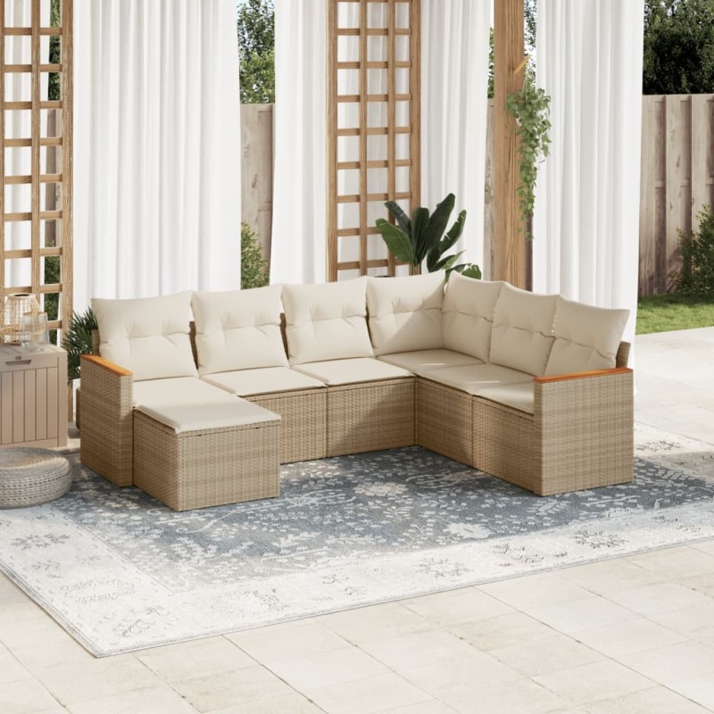 vidaXL 7-tlg. Garten-Sofagarnitur mit Kissen Beige Poly Rattan vidaXL 7-tlg. Garten-Sofagarnitur mit Kissen Beige Poly Rattan