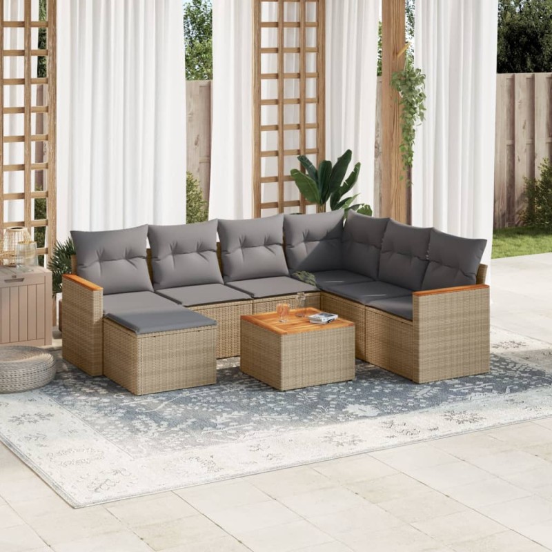 vidaXL 8-tlg. Garten-Sofagarnitur mit Kissen Beige Poly Rattan vidaXL 8-tlg. Garten-Sofagarnitur mit Kissen Beige Poly Rattan