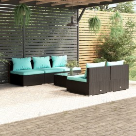 vidaXL 6-tlg. Garten-Lounge-Set mit Kissen Poly Rattan Schwarz