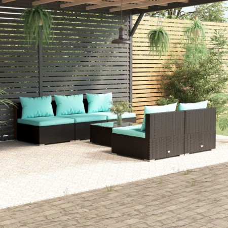 vidaXL 6-tlg. Garten-Lounge-Set mit Kissen Poly Rattan Schwarz