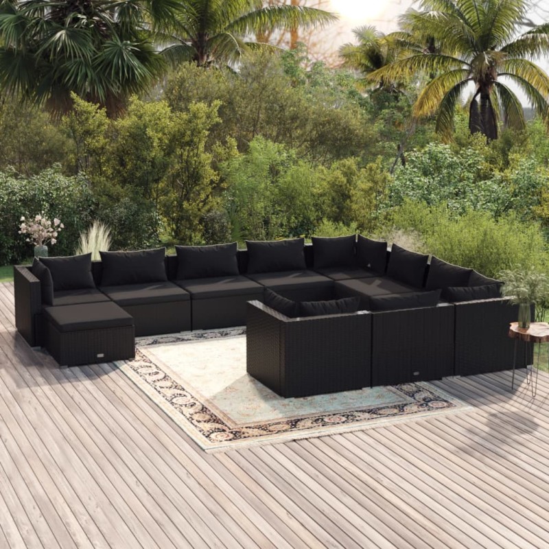 vidaXL 11-tlg. Garten-Lounge-Set mit Kissen Poly Rattan Schwarz vidaXL 11-tlg. Garten-Lounge-Set mit Kissen Poly Rattan Schwarz