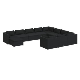 vidaXL 11-tlg. Garten-Lounge-Set mit Kissen Poly Rattan Schwarz