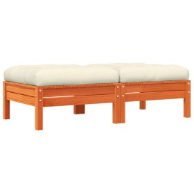 vidaXL Gartenhocker mit Kissen 2 Stk. Wachsbraun Massivholz Kiefer
