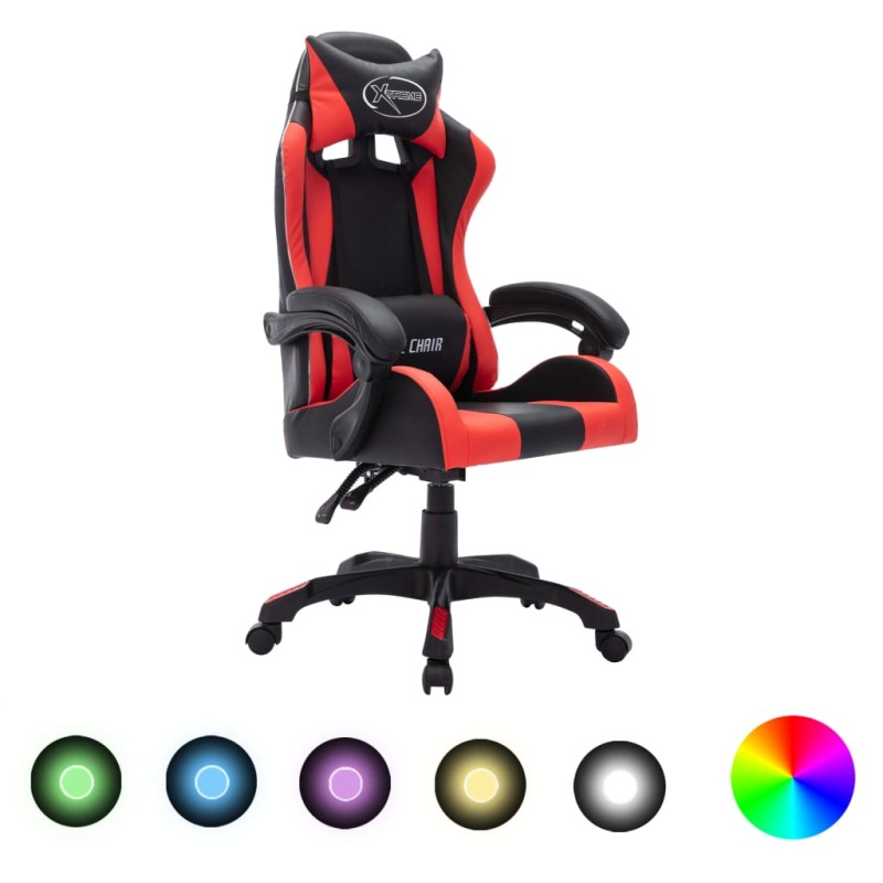 Gaming-Stuhl mit RGB LED-Leuchten Rot und Schwarz Kunstleder Gaming-Stuhl mit RGB LED-Leuchten Rot und Schwarz Kunstleder