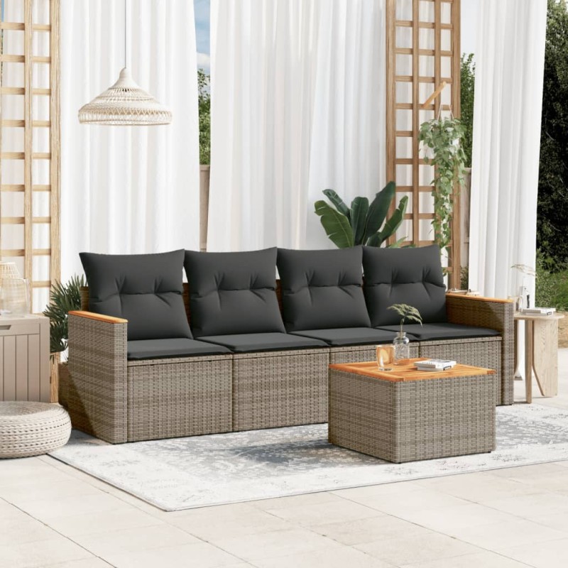vidaXL 5-tlg. Garten-Sofagarnitur mit Kissen Grau Poly Rattan vidaXL 5-tlg. Garten-Sofagarnitur mit Kissen Grau Poly Rattan