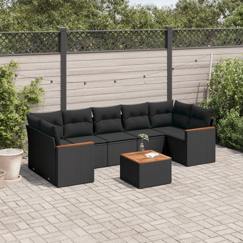 vidaXL 8-tlg. Garten-Sofagarnitur mit Kissen Schwarz Poly Rattan vidaXL 8-tlg. Garten-Sofagarnitur mit Kissen Schwarz Poly Rattan