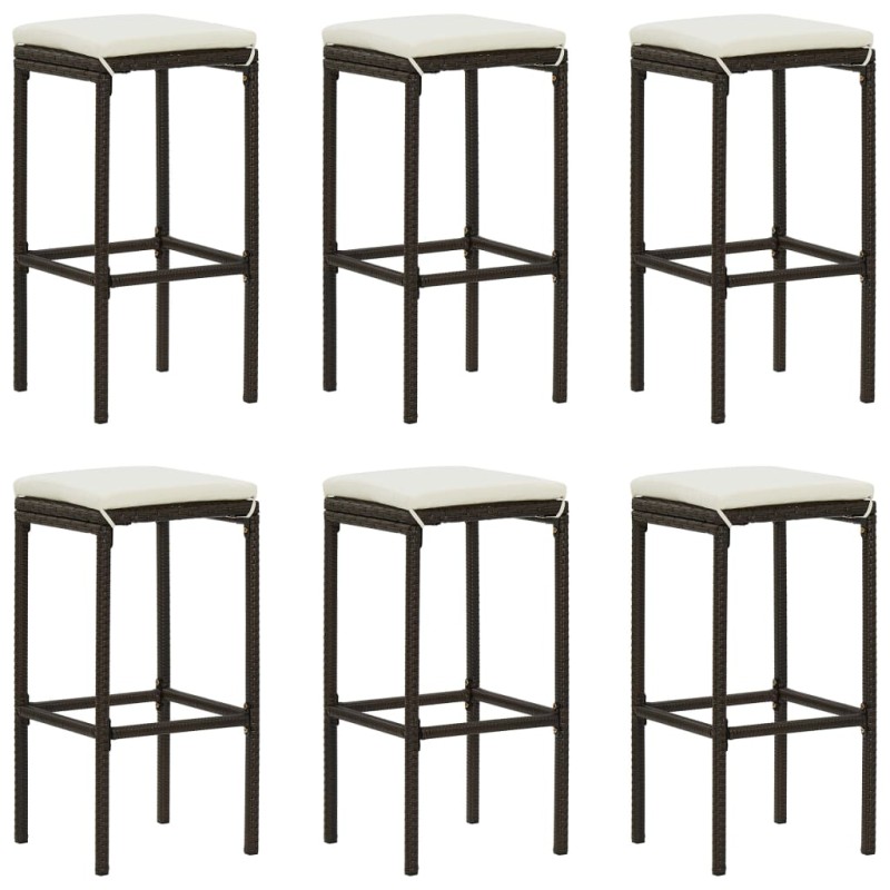 Barhocker mit Kissen 6 Stk. Braun Poly Rattan Barhocker mit Kissen 6 Stk. Braun Poly Rattan