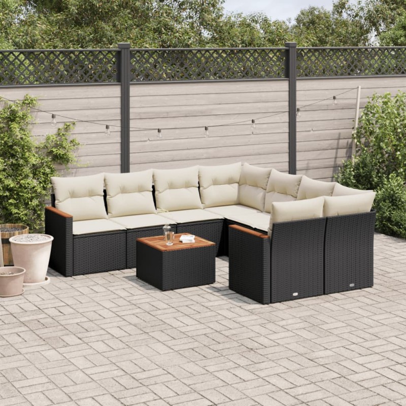 vidaXL 9-tlg. Garten-Sofagarnitur mit Kissen Schwarz Poly Rattan vidaXL 9-tlg. Garten-Sofagarnitur mit Kissen Schwarz Poly Rattan