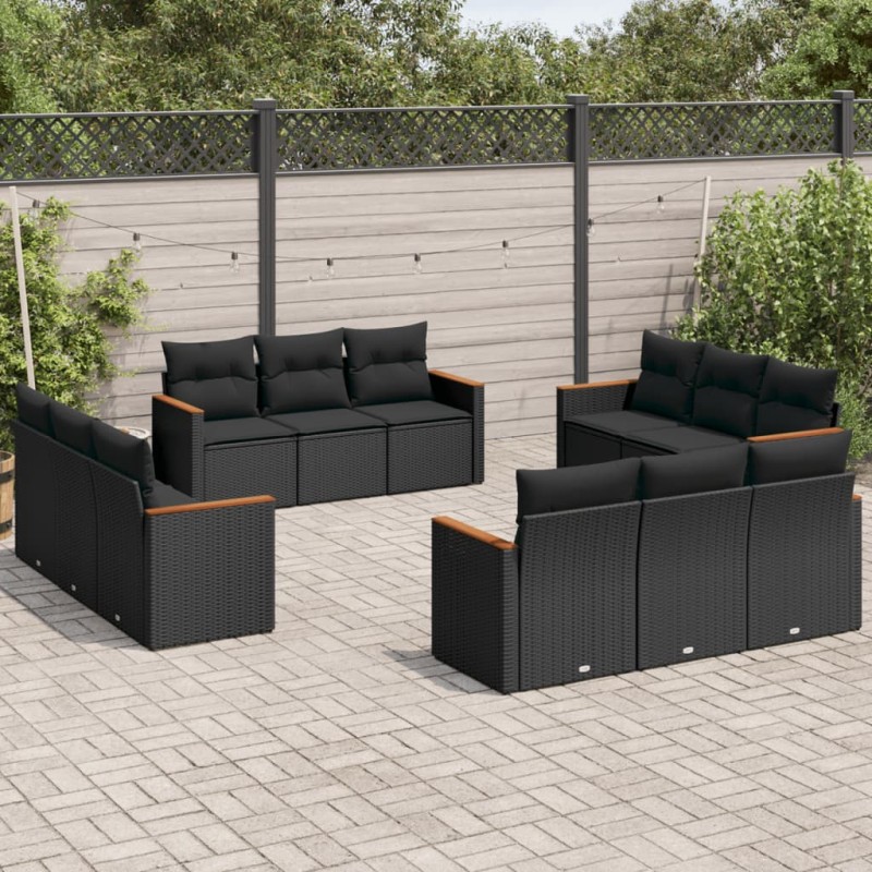 vidaXL 12-tlg. Garten-Sofagarnitur mit Kissen Schwarz Poly Rattan vidaXL 12-tlg. Garten-Sofagarnitur mit Kissen Schwarz Poly Rattan