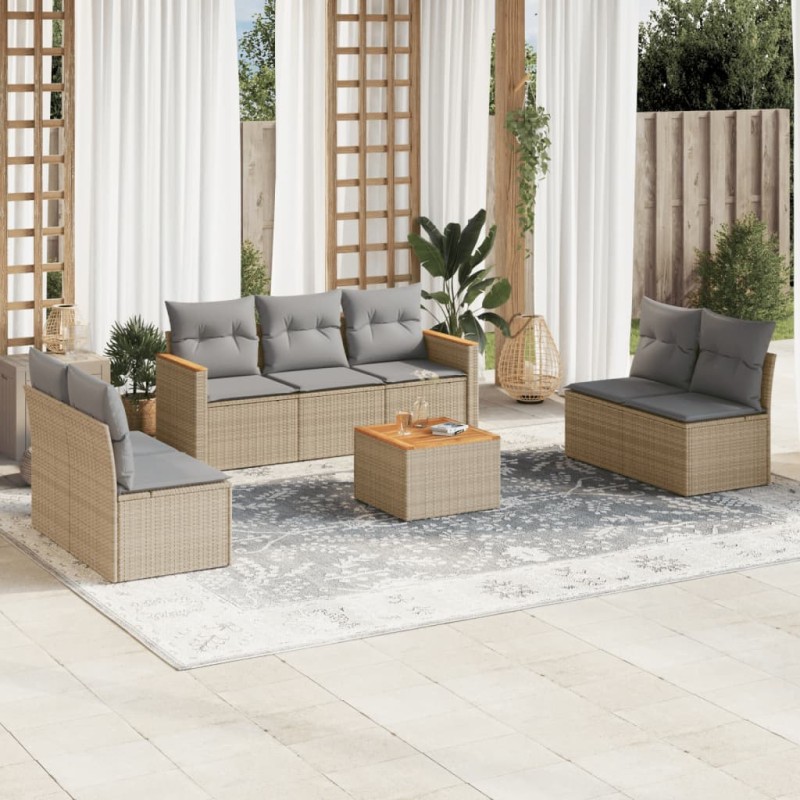 vidaXL 8-tlg. Garten-Sofagarnitur mit Kissen Beige Poly Rattan vidaXL 8-tlg. Garten-Sofagarnitur mit Kissen Beige Poly Rattan