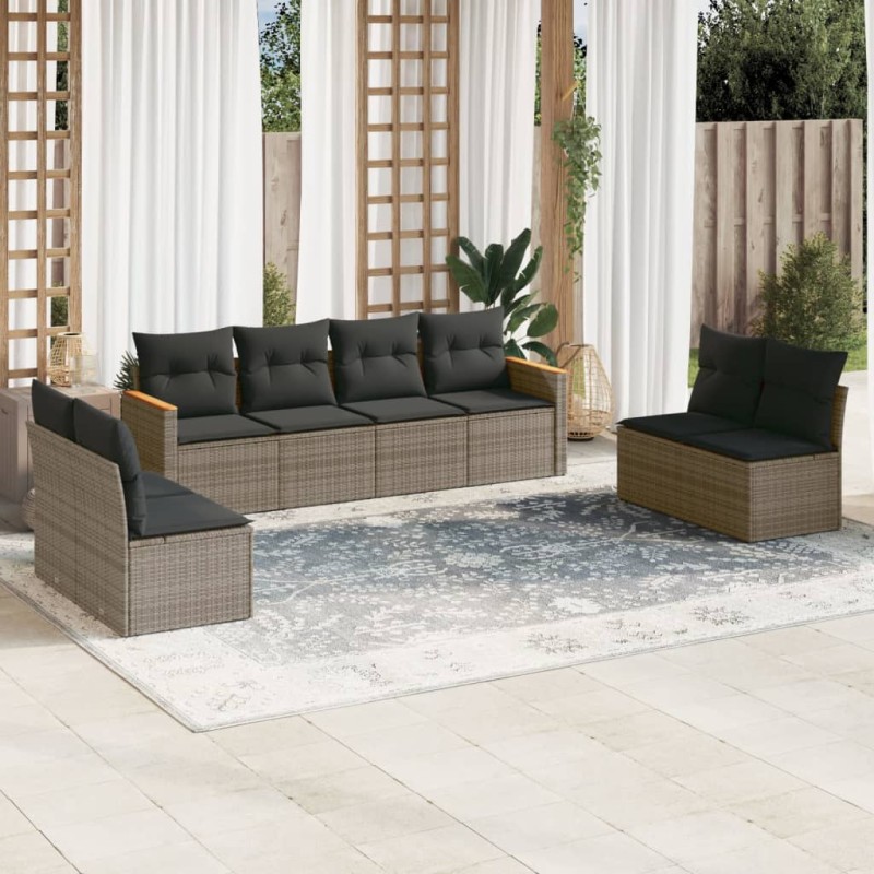 vidaXL 8-tlg. Garten-Sofagarnitur mit Kissen Grau Poly Rattan vidaXL 8-tlg. Garten-Sofagarnitur mit Kissen Grau Poly Rattan