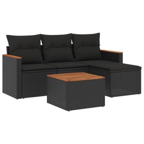 vidaXL 5-tlg. Garten-Sofagarnitur mit Kissen Schwarz Poly Rattan