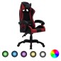 Gaming-Stuhl mit RGB LED-Leuchten Weinrot Schwarz Kunstleder Gaming-Stuhl mit RGB LED-Leuchten Weinrot Schwarz Kunstleder