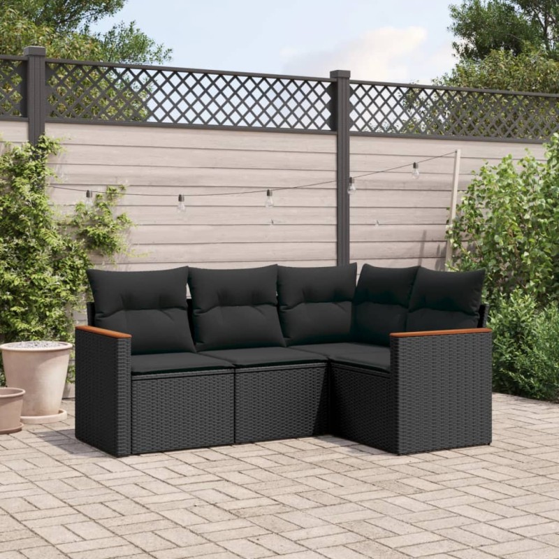 vidaXL 4-tlg. Garten-Sofagarnitur mit Kissen Schwarz Poly Rattan vidaXL 4-tlg. Garten-Sofagarnitur mit Kissen Schwarz Poly Rattan