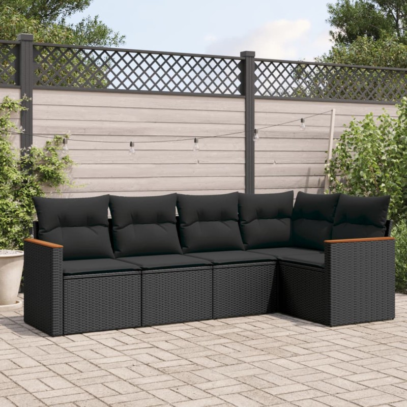 vidaXL 5-tlg. Garten-Sofagarnitur mit Kissen Schwarz Poly Rattan vidaXL 5-tlg. Garten-Sofagarnitur mit Kissen Schwarz Poly Rattan