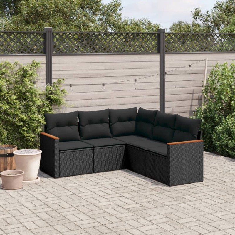 vidaXL 5-tlg. Garten-Sofagarnitur mit Kissen Schwarz Poly Rattan vidaXL 5-tlg. Garten-Sofagarnitur mit Kissen Schwarz Poly Rattan