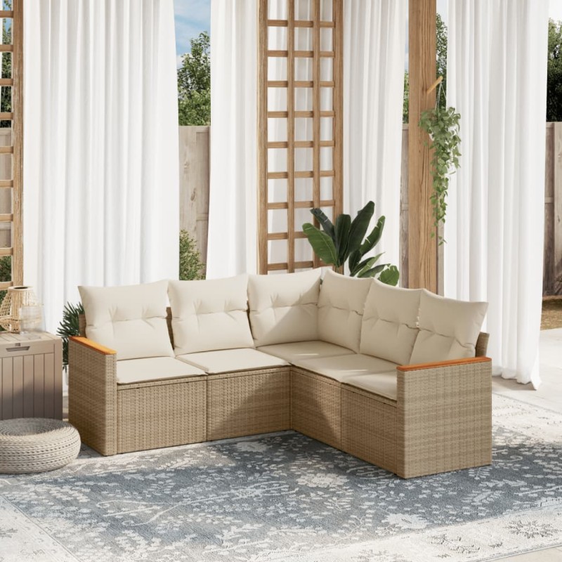vidaXL 5-tlg. Garten-Sofagarnitur mit Kissen Beige Poly Rattan vidaXL 5-tlg. Garten-Sofagarnitur mit Kissen Beige Poly Rattan